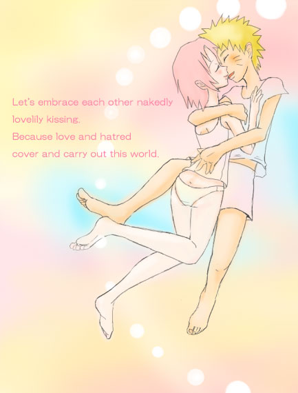 aki_(soso-bunsyu) blonde_hair blue_eyes couple green_eyes haruno_sakura hold holding naruto pink_hair uzumaki_naruto