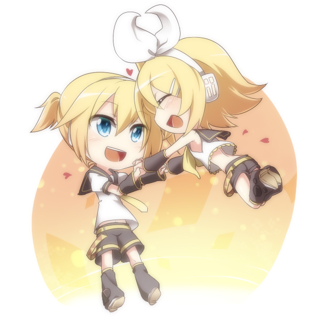 1boy 1girl blush boy female girl hand hands happy heart holding kagamine_len kagamine_rin male mitsul vocaloid