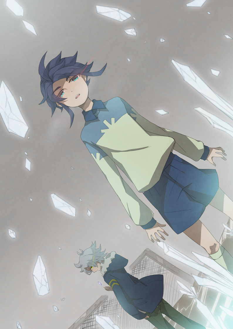 bad_id bad_pixiv_id blue_eyes blue_hair dutch_angle fubuki_shirou fur_trim goal hakuren hood hoodie icicle inazuma_eleven_(series) inazuma_eleven_go jacket male_focus multiple_boys nato older open_mouth snow soccer_uniform sportswear yukimura_hyouga