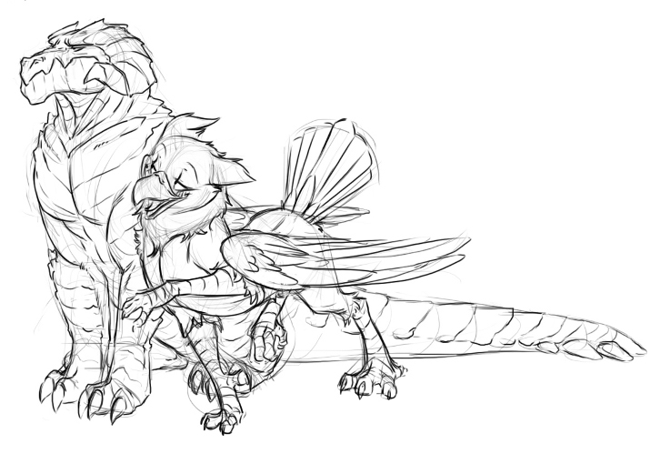 avian blush claws dragon drall feathers female feral feral_on_feral gryphon hindpaw horn lizard male mr._gryphon nostrils paws plain_background reptile scales scalie sefeiren sketch spiked_tail spikes tail tail_feathers tail_spikes tailfeathers white_background wings