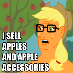 anthrofied apple applejack_(mlp) blonde_hair buckteeth cervine english_text equine eye_lashes eyelashes eyewear female freckles friendship_is_magic fruit fur glasses green_eyes hair hank_hill hat horse king_of_the_hill low_res male mammal my_little_pony orange_fur solo teeth text