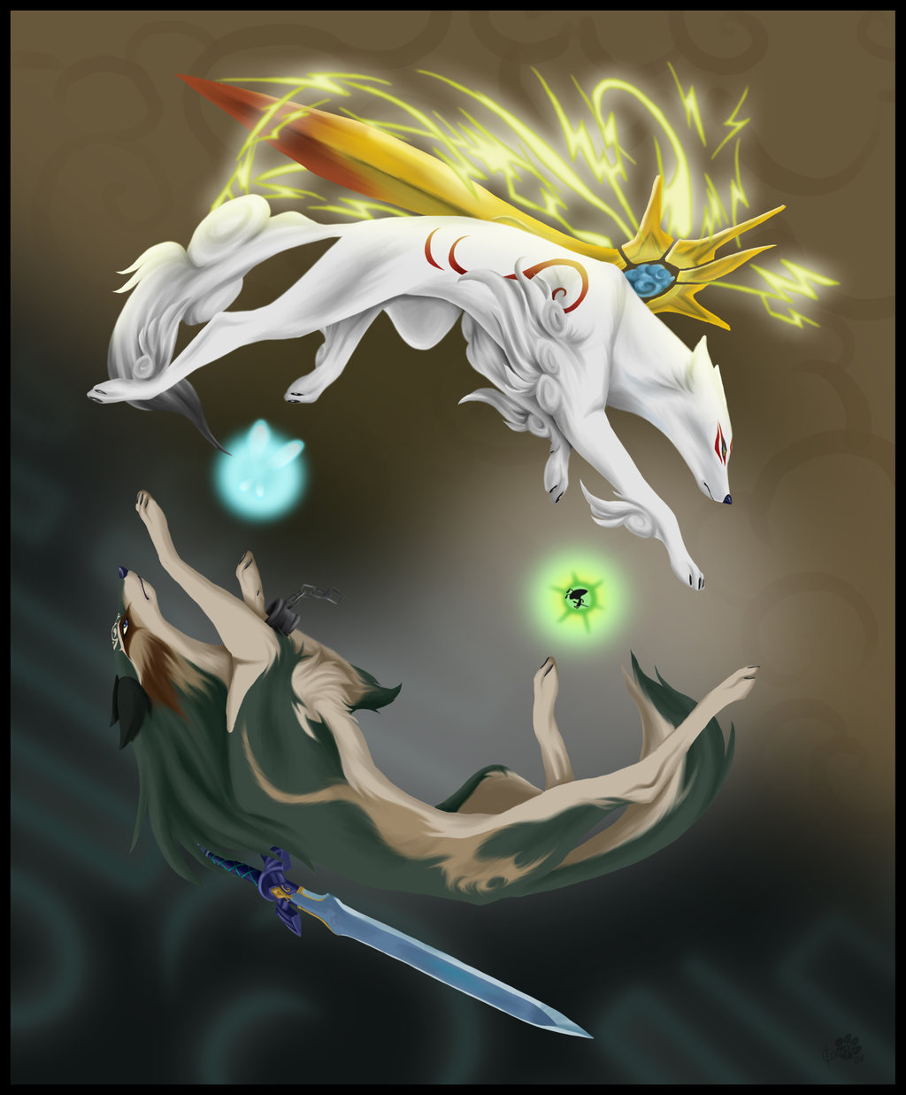 &#332;kami ?kami ambiguous_gender canine deity female feral issun link_(wolf_form) male mammal master_sword navi nintendo poncle thally the_legend_of_zelda video_games yin_yang