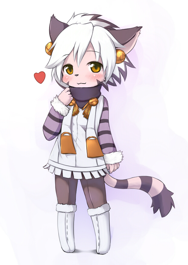 :3 animal_ears blush coat cute cyber_connect_2 elh_melizee furry heart ka_(pixiv341010) kagerofu little_tail_bronx looking_at_viewer simple_background smile solatorobo white_hair yellow_eyes