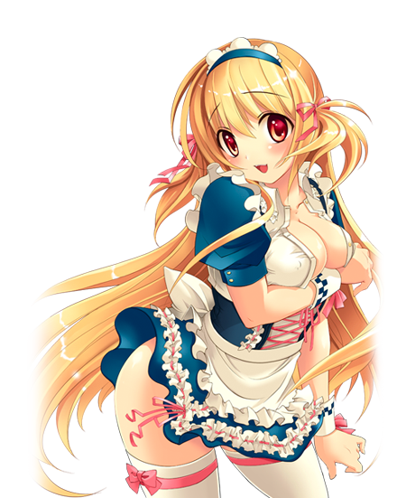 blush head_ribbon holding_breasts maid oshiri reak red_eyes smile takto tighhighs transparent_png twin_tails