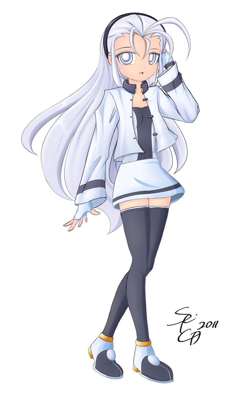 bell bleedman fusionfall jacket long_hair oppai seiryuga skirt stocking white_eyes white_hair