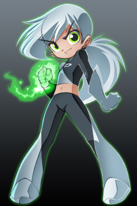 bleedman danny danny_phantom ghost gloves green_eyes loli ponytail powers smile white_hair