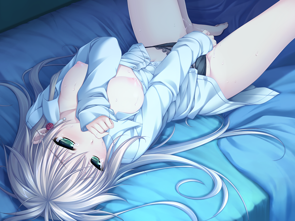 bed blonde breast game_cg green_eyes long_hair lying nipples onanism pantsu solo tagme w.l.o_sekai_renai_kikou