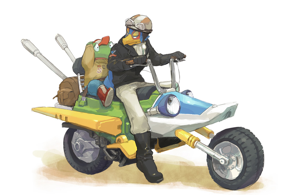 falco_lombardi goggles male male_focus motor_vehicle motorcycle nemurism slippy_toad star_fox starfox vehicle