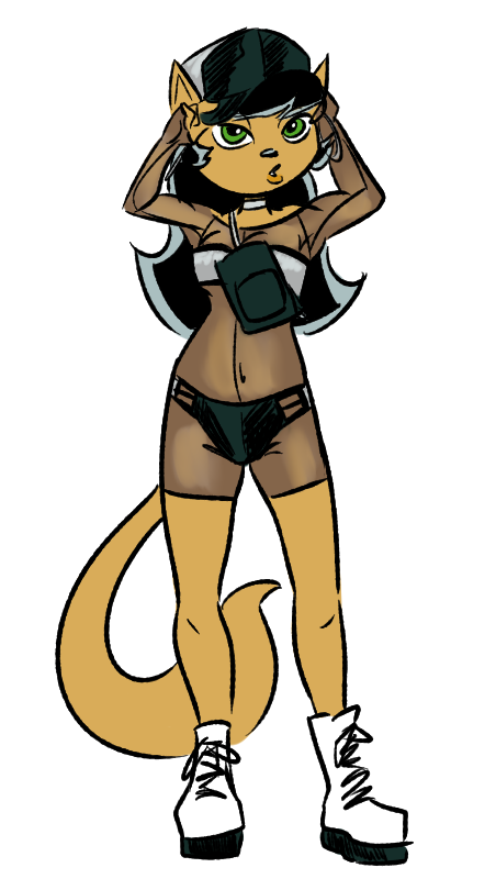 2019 4_fingers alternate_costume anthro bedroom_eyes black_hair bra breasts cat cleavage clothed clothing digital_media_(artwork) duckface feline female fur green_eyes hair half-closed_eyes hat kitty_katswell long_hair mammal navel nickelodeon raised_arm seductive simple_background slit_pupils smaggthesmug solo standing t.u.f.f._puppy tan_fur translucent underwear white_background