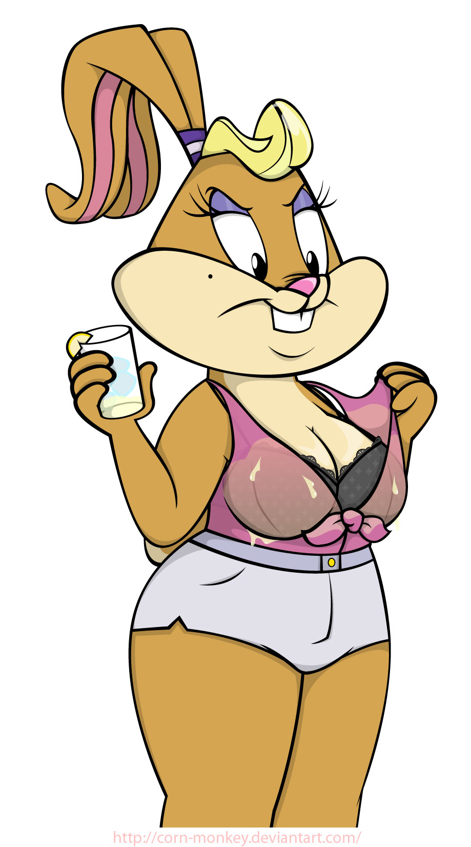 beauty_mark big_breasts bra breasts cleavage clothed clothing corn_monkey female lagomorph lola's_mom looney_tunes mammal milf milk mother parent patricia_bunny rabbit the_looney_tunes_show underwear warner_brothers