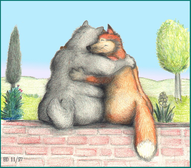 bd big_butt butt canine cuddle cuddling cute duo fox friends hug love mammal overweight snuggle wolf