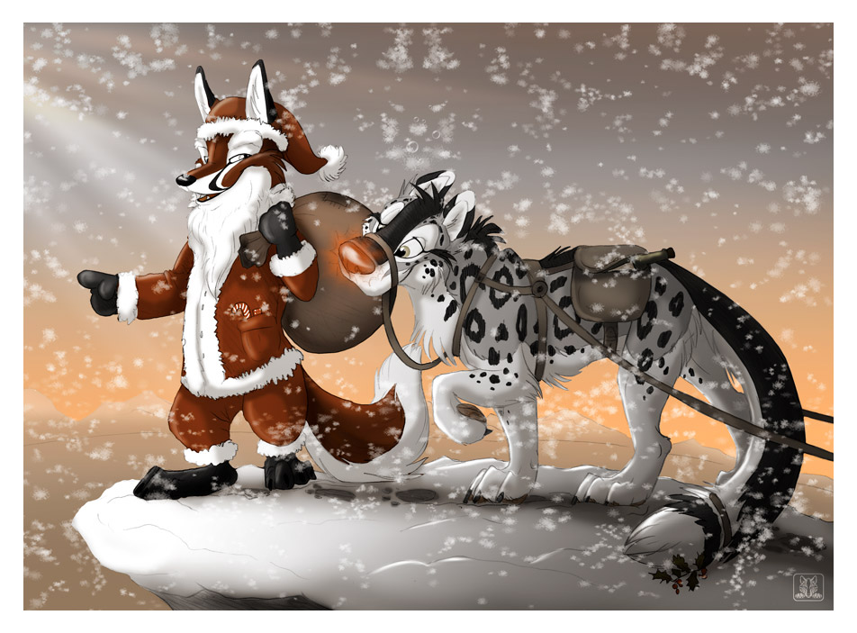 canine christmas conditional_dnp fox holidays male mammal nightfox olf pointing rudolph santa santa_fox_and_rudolf schnolf snow tani_da_real xmas