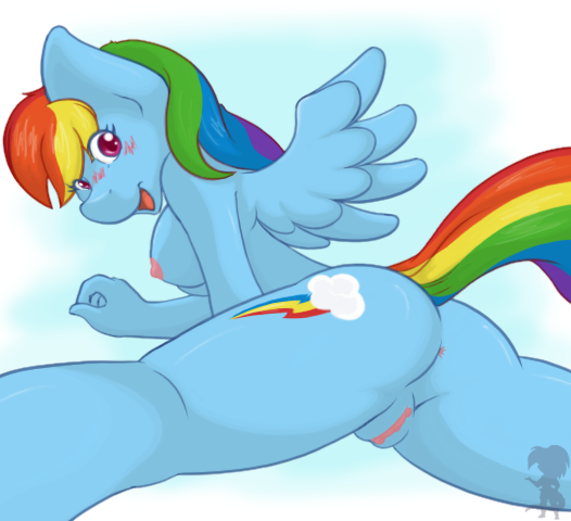 anthrofied anus blue_fur blush breasts butt equine female friendship_is_magic fur looking_at_viewer looking_back mammal my_little_pony nipples nude pegasus pose pussy rainbow_dash_(mlp) shadowhulk solo wing_boner wings