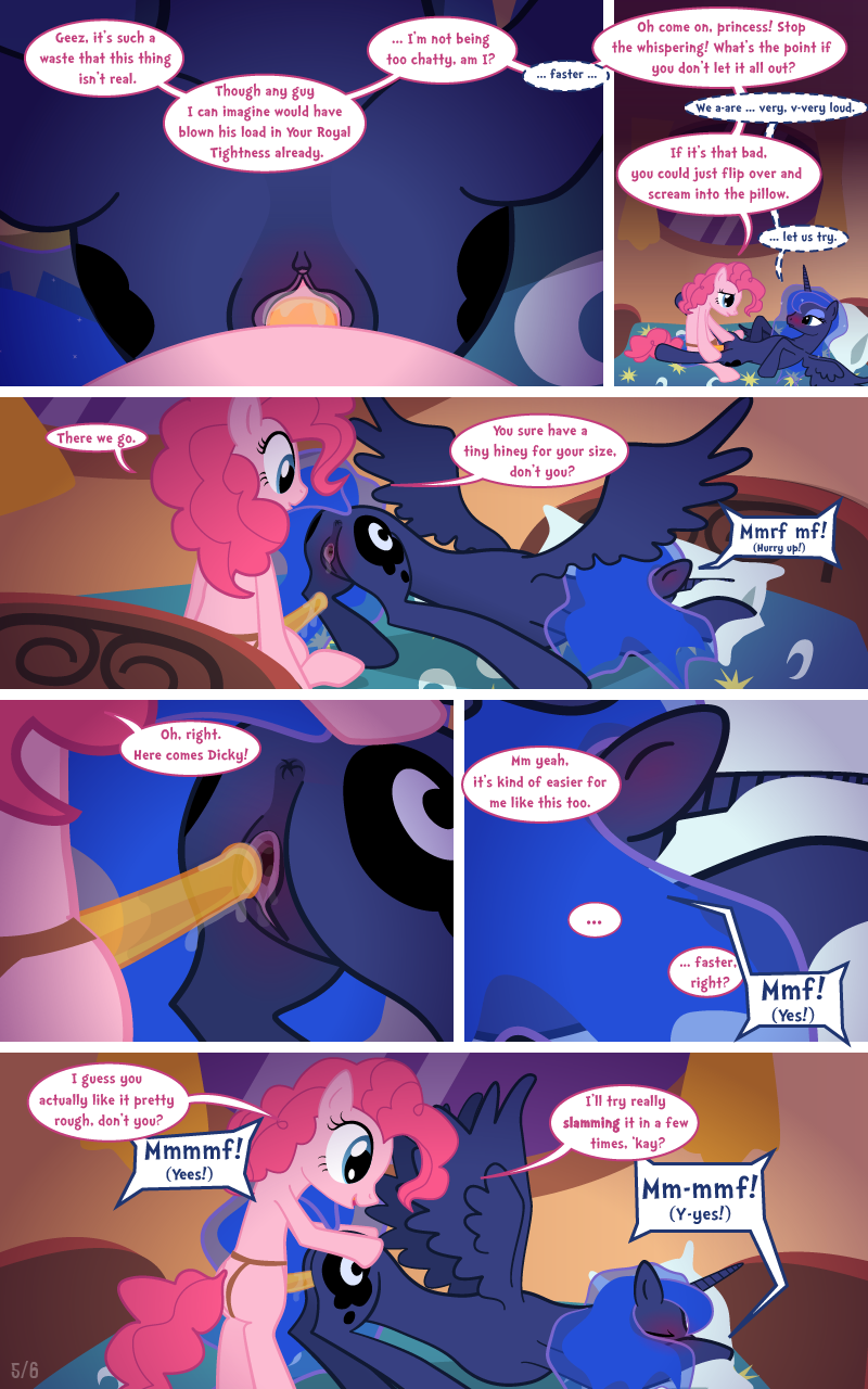 alicorn comic dialog dialogue dildo duo english_text equine female feral friendship_is_magic horn horse lesbian mammal my_little_pony penetration pinkie_pie_(mlp) pony princess_luna_(mlp) pussy sex sex_toy strapon syoee_b text unicorn vaginal vaginal_penetration wing_boner wings