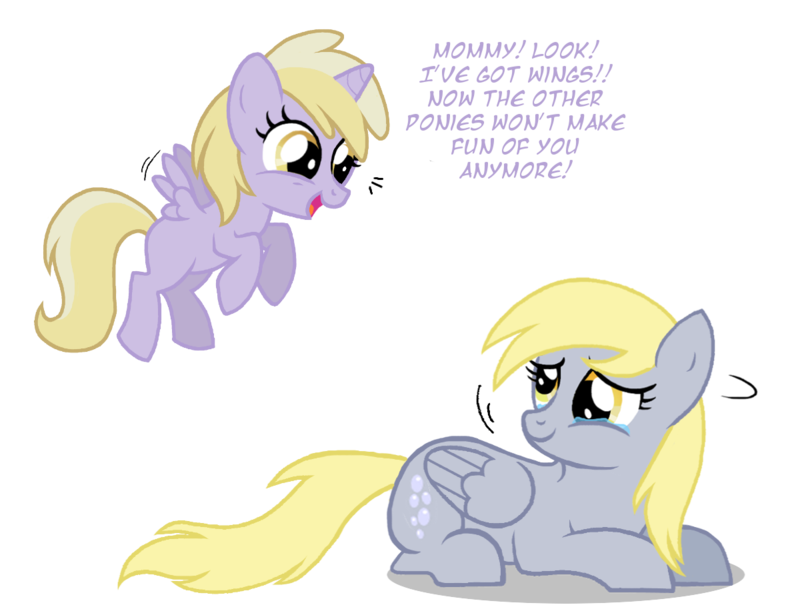 alicorn blonde_hair bubble crying cub cute cutie_mark derp derpy_hooves_(mlp) dinky_hooves_(mlp) english_text equine female feral flausch-katzerl flying friendship_is_magic fur grey_coat grey_fur hair horn mammal my_little_pony peagusas pegasus plain_background purple_coat purple_fur purple_text tears text transparent_background white_background winged_unicorn wings yellow_eyes young