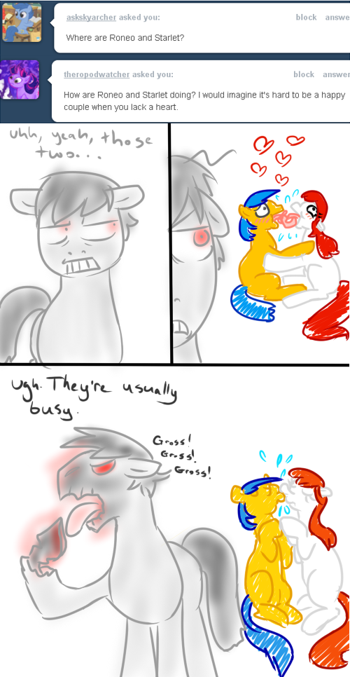 comic couple equine female friendship_is_magic grey_hoof_(mlp) horse humor kissing male mammal my_little_pony pony romeo_(mlp) roneo_(mlp) starlet_(mlp) story_of_the_blanks straight tongue tongue_out undead zombie zombie_pony
