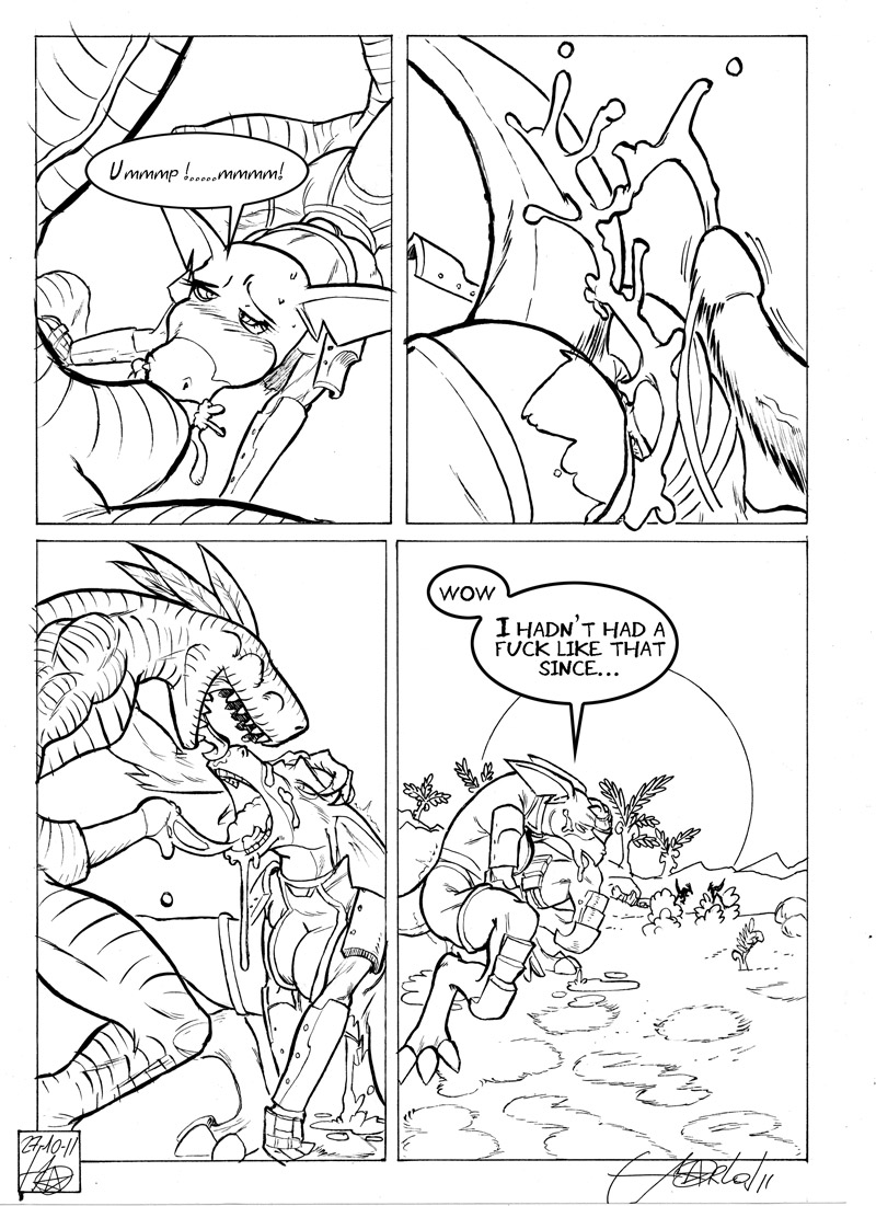 alien anthro anthro_on_feral armor bestiality comic cum cum_in_ass cum_in_mouth cum_in_pussy cum_inside english_text female feral horlod interspecies licking male oral oral_sex orgasm reptile scalie sex stith straight text titan_a.e. titan_ae tongue tongue_out