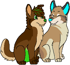 2014 aliasing alpha_channel blue_inner_ear blue_nose bluekyokitty brown_body brown_fur canid canine canis cardigan_welsh_corgi digital_drawing_(artwork) digital_media_(artwork) domestic_dog duo eyes_closed feral flat_colors full-length_portrait fur green_eyes green_markings green_nose herding_dog looking_at_another low_res mammal markings one_ear_up pastoral_dog paws portrait sebdoggo simple_background sitting smile snout tail tan_body tan_fur thumbnail transparent_background welsh_corgi