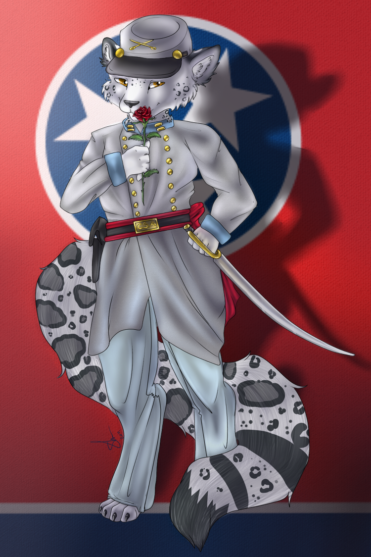 confederate csa fastolf feline flag flower hat ian_fastolf invalid_tag leopard male mammal rose saber shariea snow_leopard soldier solo sword tennessee uniform usa weapon