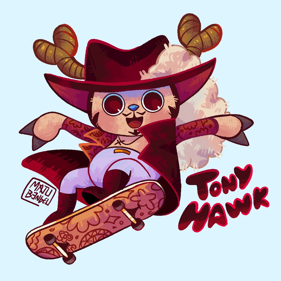 anthro clothing cosplay deer facial_hair hat hawkeye_mihawk headgear headwear horn humor jacket majubengel male mammal mustache new_world_deer one_piece reindeer skateboard solo tony_tony_chopper topwear vehicle