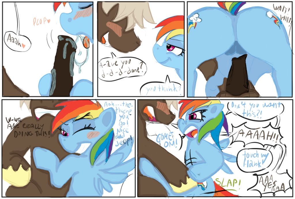 balls comic dialog dialogue dumb-bell_(mlp) dumb_bell_(mlp) english_text equine erection fellatio female feral friendship_is_magic haiku_oezu hair horse horsecock male mammal multi-colored_hair my_little_pony oral oral_sex pegasus penetration penis pony pussy rainbow_dash_(mlp) rainbow_hair sex straight sweet_hd text vaginal vaginal_penetration wings