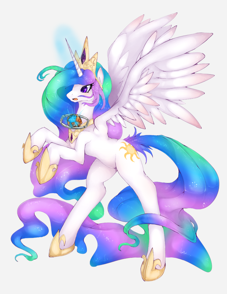 alicorn crown cutie_mark equine feathers female feral friendship_is_magic fur glowing hair horn horse long_hair mammal matrix_of_leadership multi-colored_hair my_little_pony necklace open_mouth pegacorn pegasus plain_background pony princess princess_celestia_(mlp) purple_eyes rainbow_hair royalty slugbox solo standing tail tiara unicorn white white_background white_feathers white_fur winged_unicorn wings