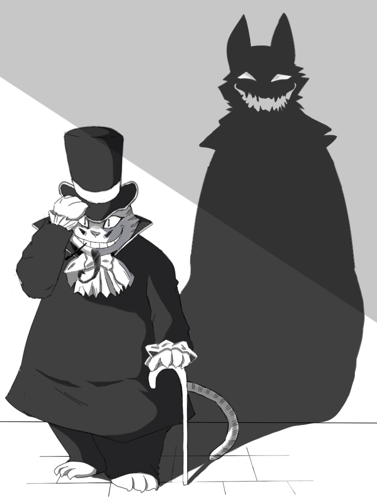 chubby dapper evil facial_hair feline hat hysk male mammal mustache shadow top_hat