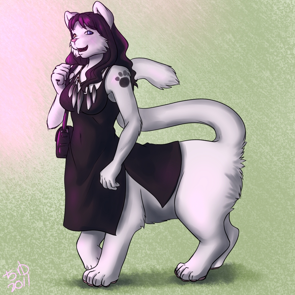 classy_midsnow dress feathers feline female fur herm heterochromia intersex mammal midsnow mosa pawprint paws taur tyu white white_fur