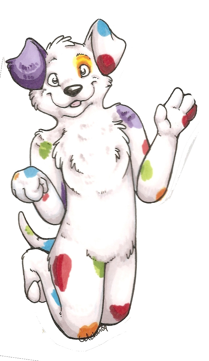 ambiguous_gender canine dalmatian dog gel goo jumping male mammal nude rainbow rainbow_fur rainbow_markings solo spots technicolored wave waving