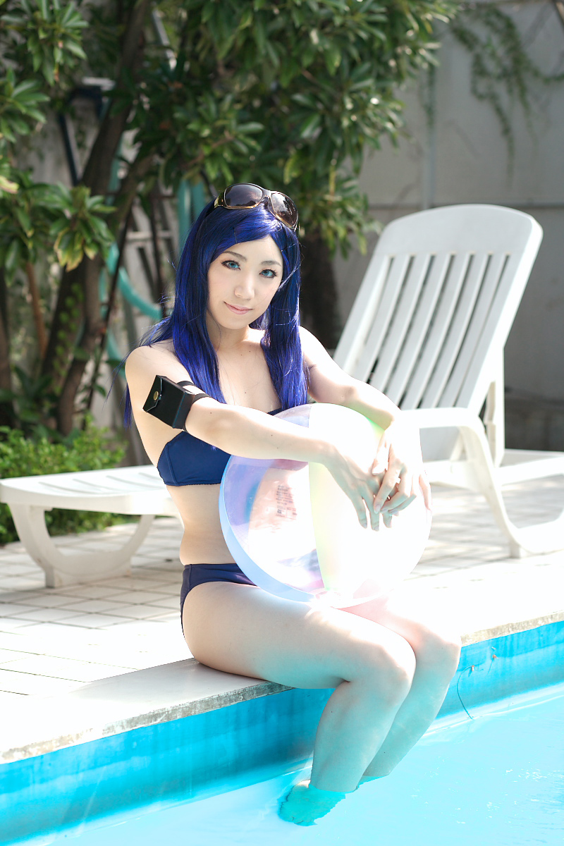 bikini blue_hair cosplay highres kuga_natsuki mai_hime miyuki my-hime photo sunglasses swimsuit