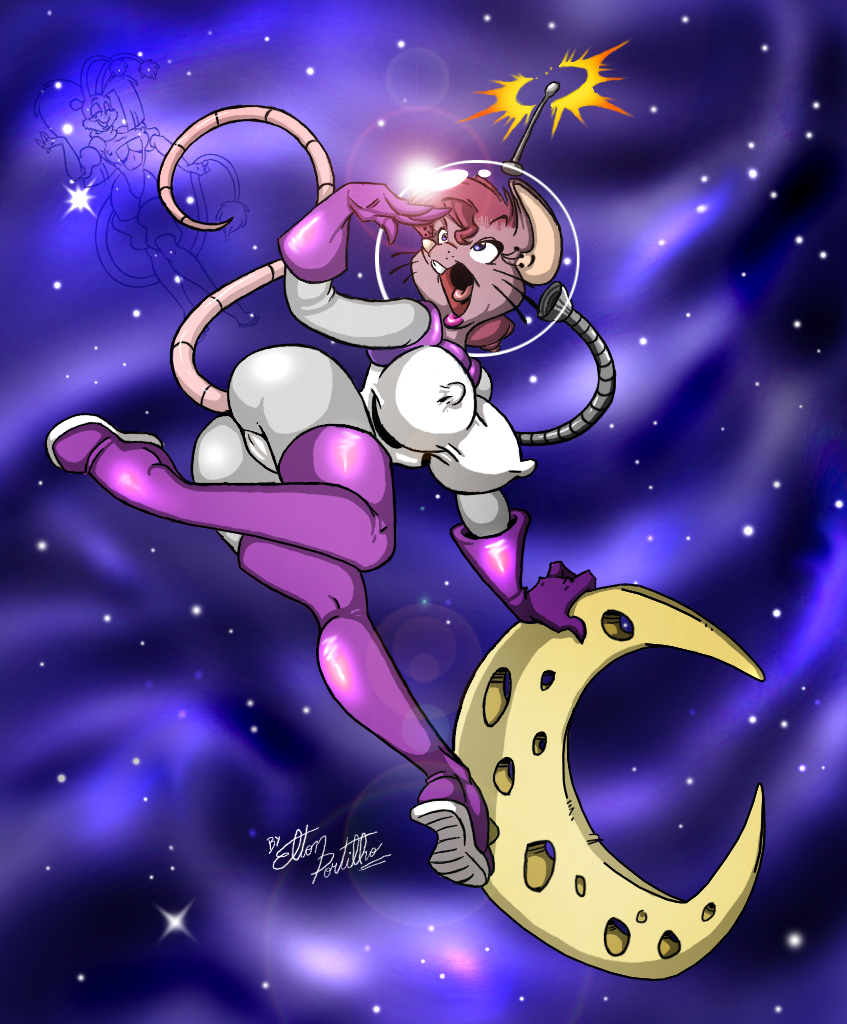 animal_ears big_breasts big_butt breasts butt camel_toe eltonpot female lordstevie mammal moon mouse nipples rodent space space_suit spacesuit stars tail