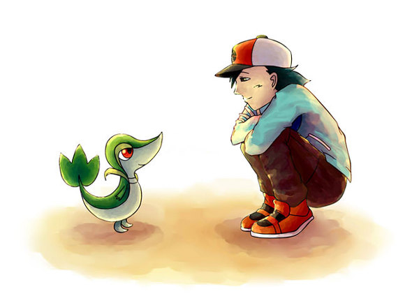 boy child pokemon satoshi_(pokemon) snivy