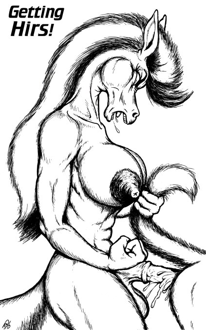 anal anal_penetration anthro balls black_and_white breasts cirrel dickgirl equine female herm horse intersex mammal monochrome nipples nude penetration penis solo tail_pull