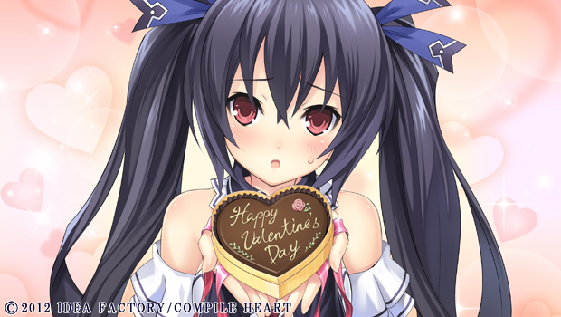 black_hair blush chocolate choujigen_game_neptune compile_heart heart heart_background idea_factory neptune_(series) noire official_art red_eyes solo valentine valentines_day