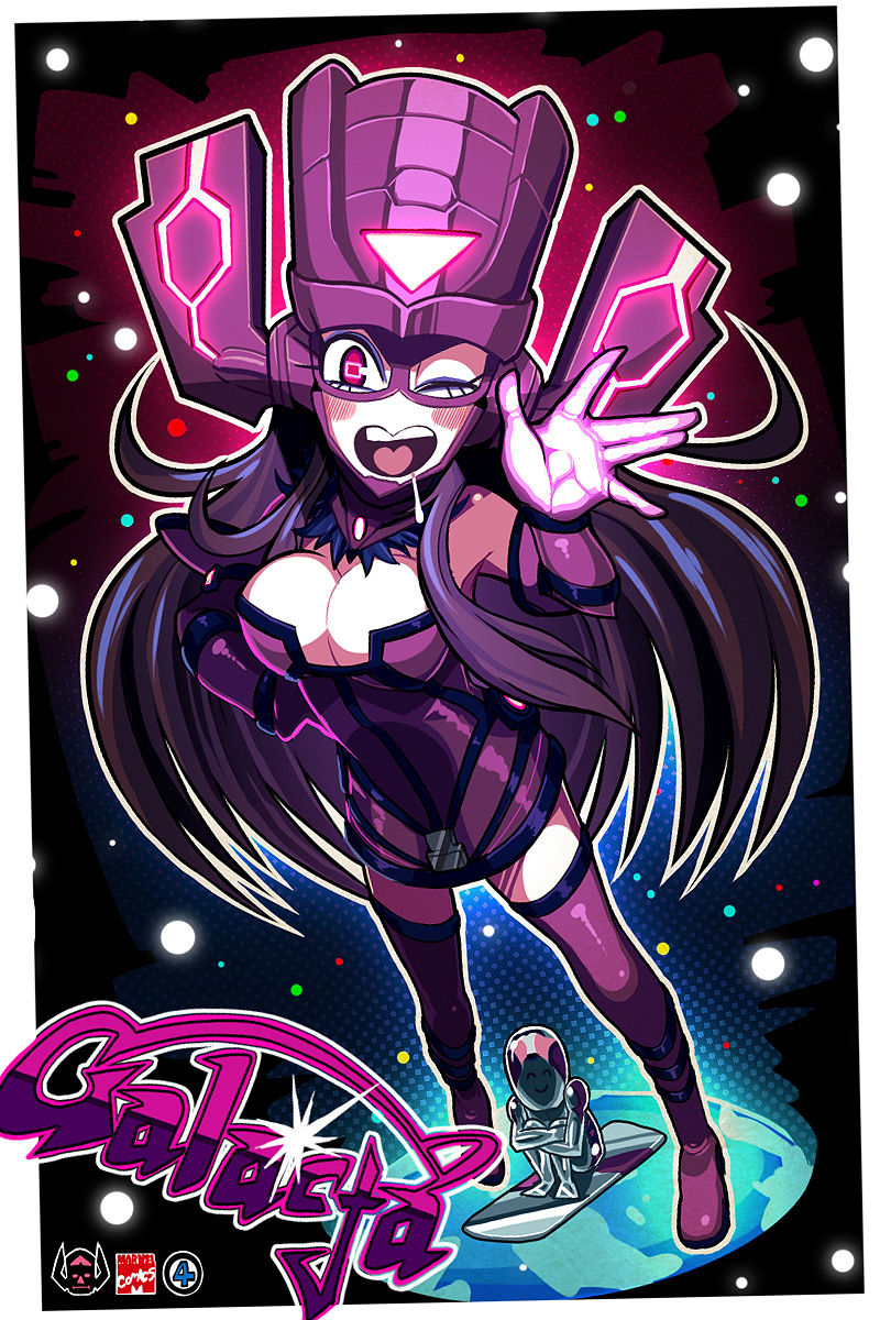 ;) bad_source bare_shoulders blush_stickers boots breasts cleavage dress drooling elbow_gloves galacta galaga gashi-gashi giantess glasses gloves heart heart_in_mouth helmet highres large_breasts leg_hug long_hair marvel one_eye_closed open_mouth panties planet purple_eyes purple_footwear purple_hair reflection short_dress silver_surfer smile solo_focus space strapless strapless_dress thigh_boots thighhighs underwear very_long_hair when_you_see_it white_panties zettai_ryouiki