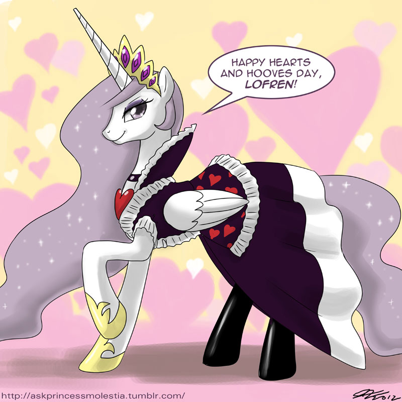 &hearts; &lt;3 crown dress english_text equine female feral friendship_is_magic hair holidays horn john_joseco mammal my_little_pony princess princess_celestia_(mlp) princess_molestia_(mlp) purple_eyes purple_hair royalty solo tail text tumblr valentine's_day valentine's_day winged_unicorn wings