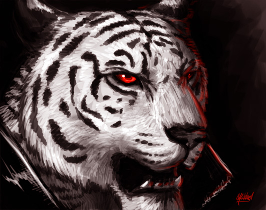 black_nose darksilver feline fur male mammal markings open_mouth red_eyes solo tiger white_fur white_tiger