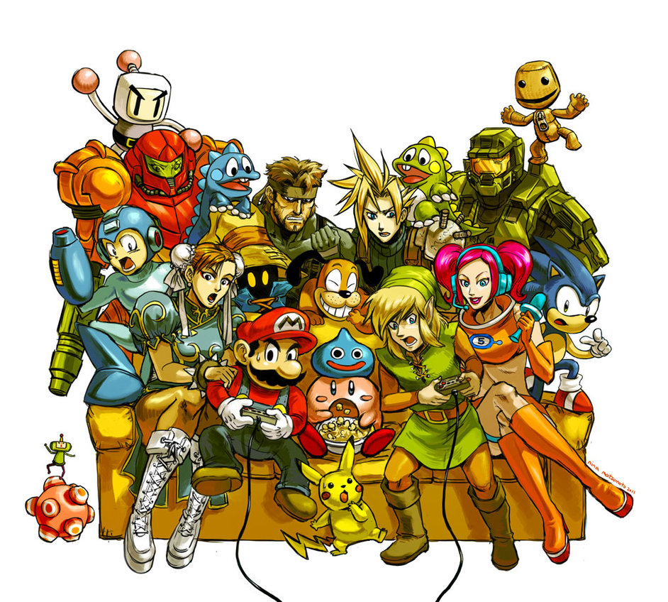 armor bomberman boots capcom chun-li cloud_strife controller crossover deviantart dog duck_hunt final_fantasy final_fantasy_ix final_fantasy_vii halo_(game) hat katamari_damacy kirby kirby_(series) little_big_planet master_chief metal_gear metal_gear_(series) metal_gear_solid nina_matsumoto nintendo pikachu pokemon rockman sega sitting solid_snake sonic sonic_the_hedgehog space_coyote street_fighter ulala vivi_ornitier