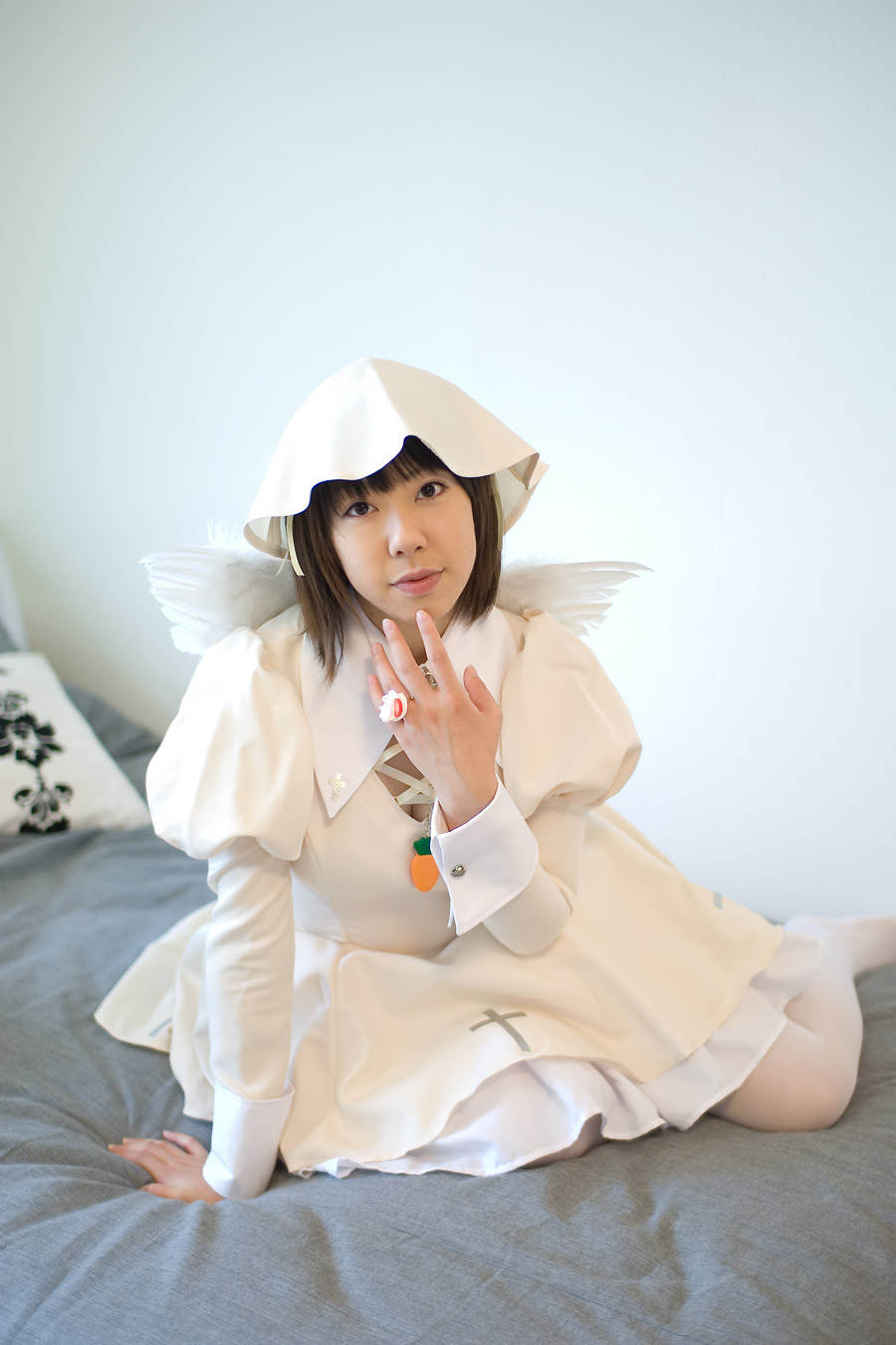 bed carrot character_request cosplay dress highres photo source_request tagme_character tagme_series wings