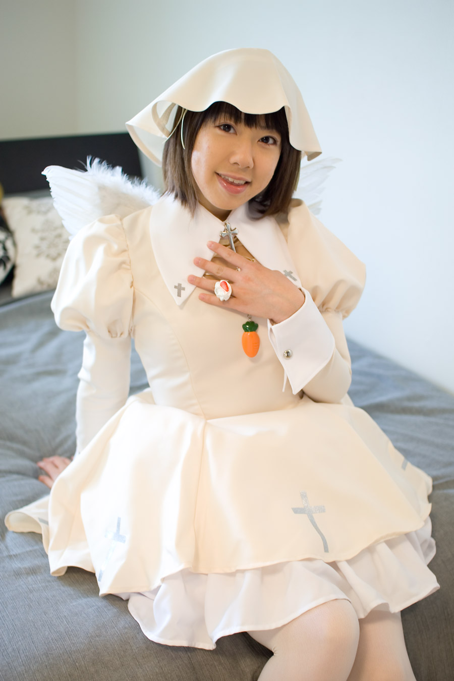 bed carrot character_request cosplay dress highres photo source_request tagme_character tagme_series wings