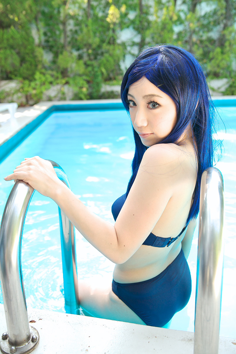 armband bikini blue_hair cosplay highres kuga_natsuki mai_hime miyuki my-hime photo pool swimsuit