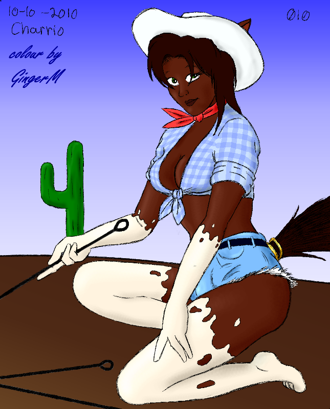 bandanna barefoot branding breasts bulge charrio cleavage clothed clothing country cowboy_hat cowgirl cutoffs denim_shorts equine female gingerm hat horse jeans kerchief knotted_shirt mammal ranch rhiannon rhiannon_(gingerm) rural shorts solo tight_pants toes western