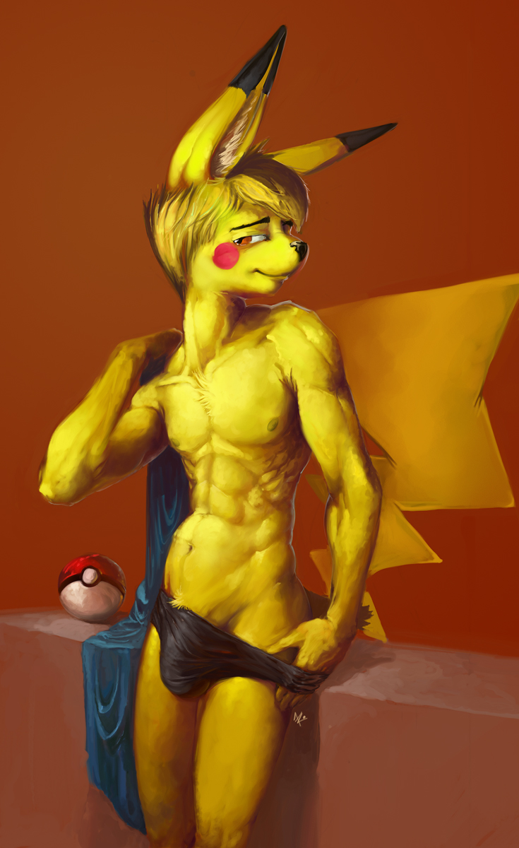 darkthur dash duncan invalid_tag male pikachu pinup pok&eacute;ball pok&eacute;mon teasing underwear yellow