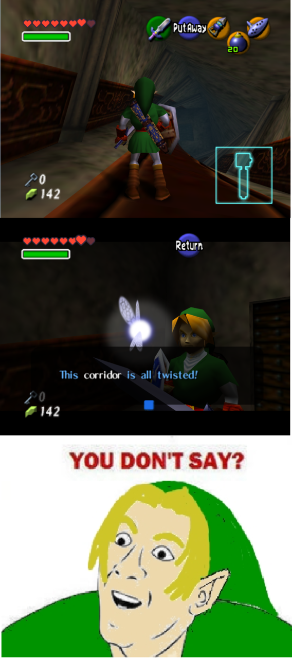 bomb captain_obvious clothing fairy green_clothes link male meme navi nintendo ocarina ocarina_of_time shield sword the_legend_of_zelda video_games weapon you_don't_say