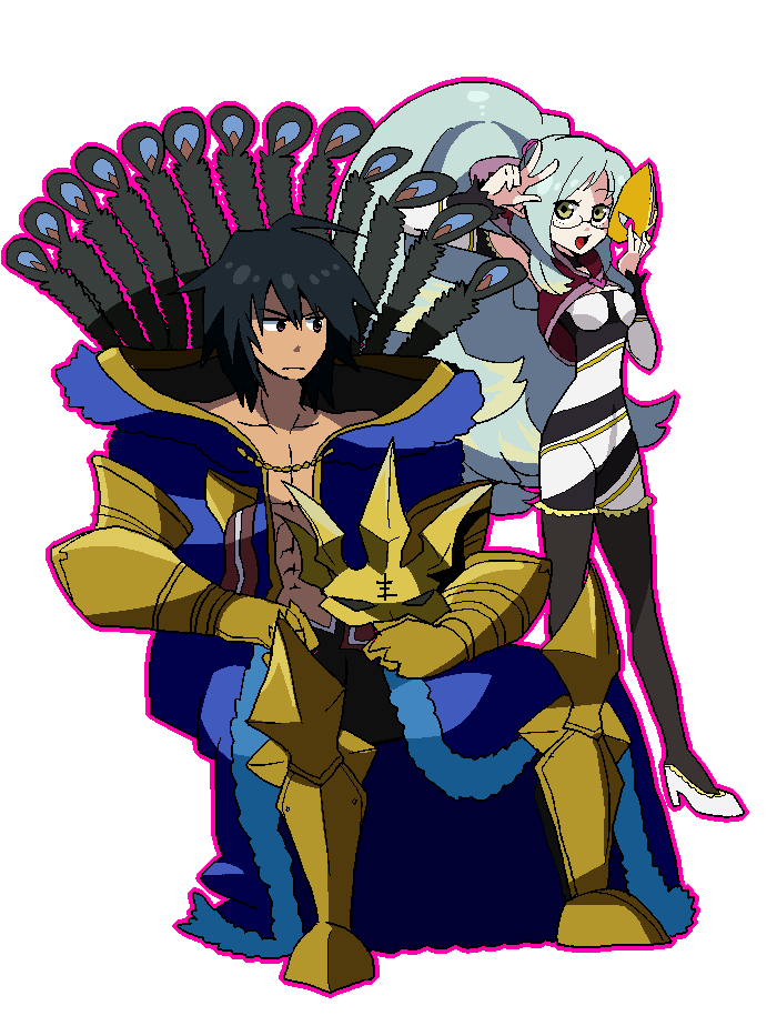 armor black_hair breasts character_request gaias gaius_(tales) glasses green_eyes heart long_hair multicolored_hair muse_(tales_of_xillia) muzet_(tales) nichi_keito ponytail really_long_hair red_eyes star_driver tales_of_(series) tales_of_xillia very_long_hair
