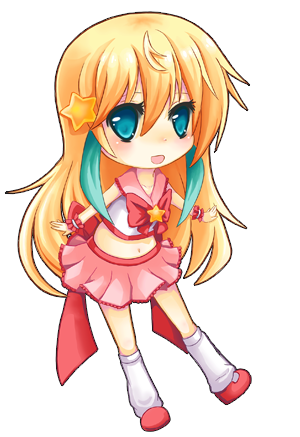 1girl chibi chibi_shio cute kami-con kami_con kamicon knee_highs lowres magical_girl pink ribbon shio shio_(kami-con) shio_chibi shio_kamicon skirt smile solo star stars thighhighs