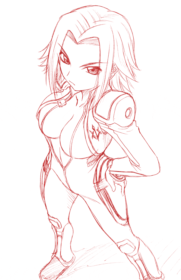 angry breasts code_geass kallen_stadtfeld large_breasts misnon_the_great monochrome open_clothes red short_hair sketch solo
