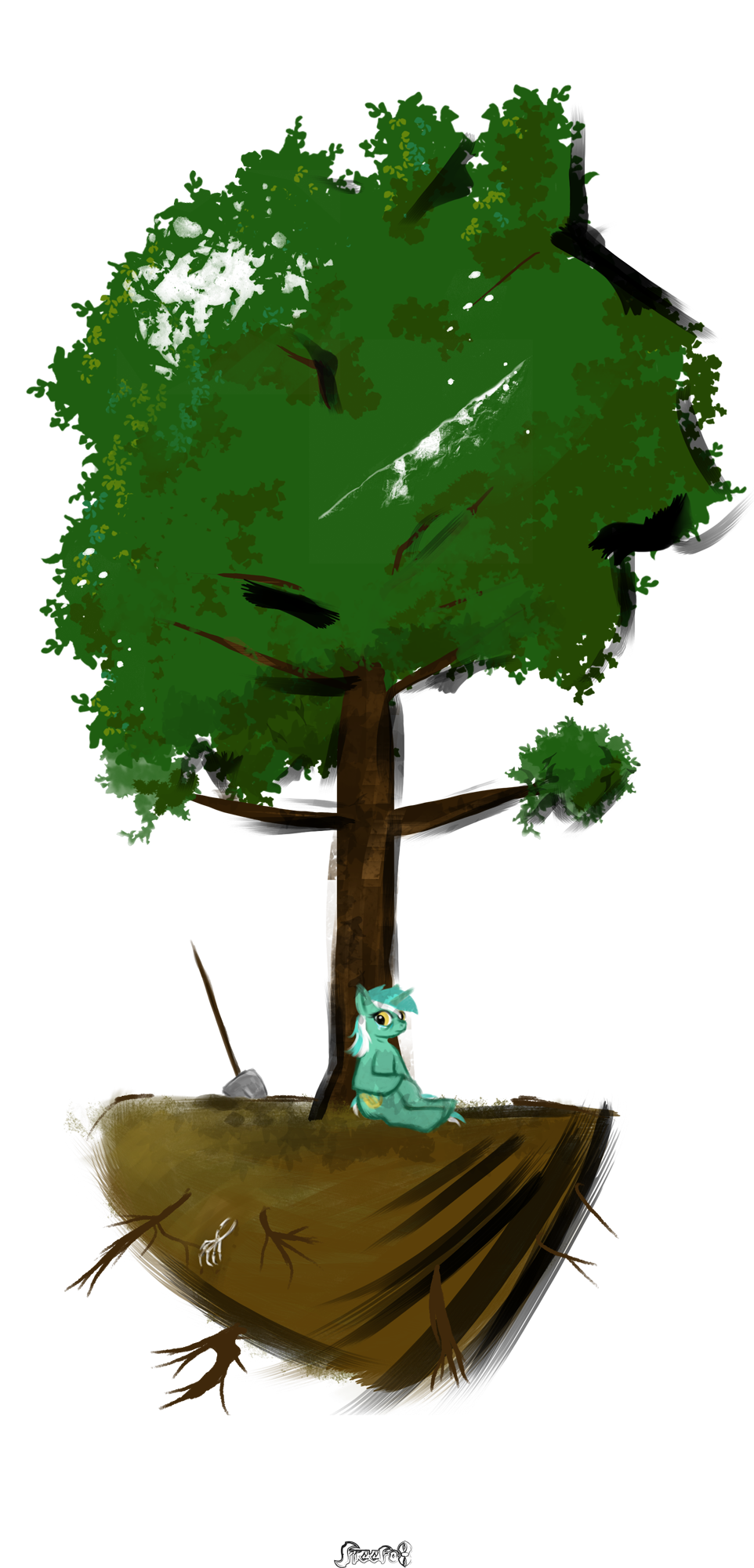 equine female feral freefox friendship_is_magic hair horn horse human lyra_(mlp) lyra_heartstrings_(mlp) mammal my_little_pony shovel solo tree unicorn wood