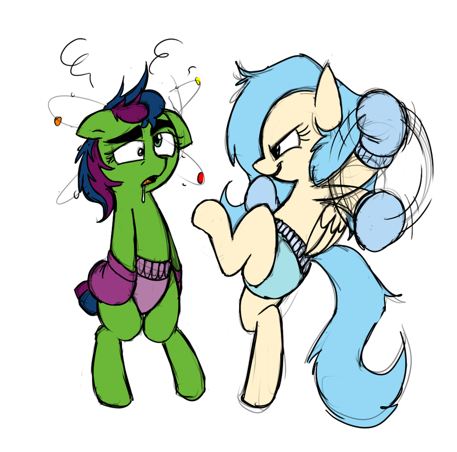 blue_hair boxing boxing_gloves drooling equine evil_grin female feral friendship_is_magic green_eyes grin hair horse mammal mickeymonster my_little_pony pegasus pony saliva smile two_tone_hair wings