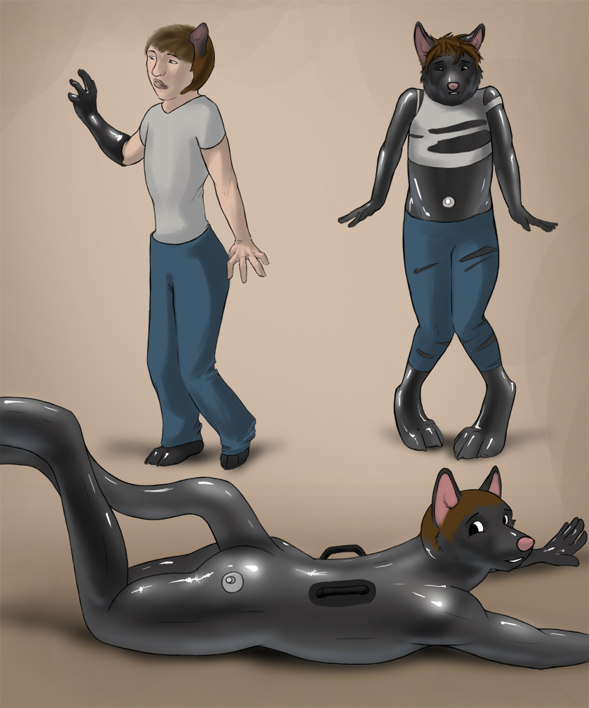 brown_hair hair latex latex_(artist) male pool_toy pooltoy rubber simple_background transformation